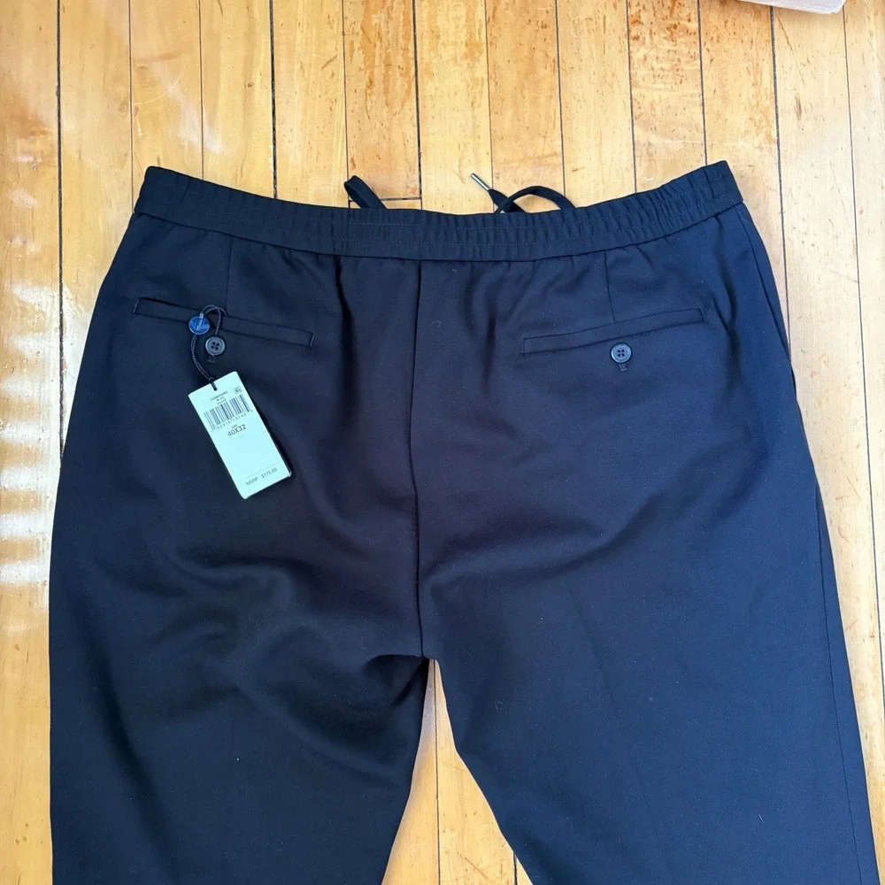 Polo Ralph Lauren Double Knit Suit Trousers Mens 39x30 Black Preppy Drawstring